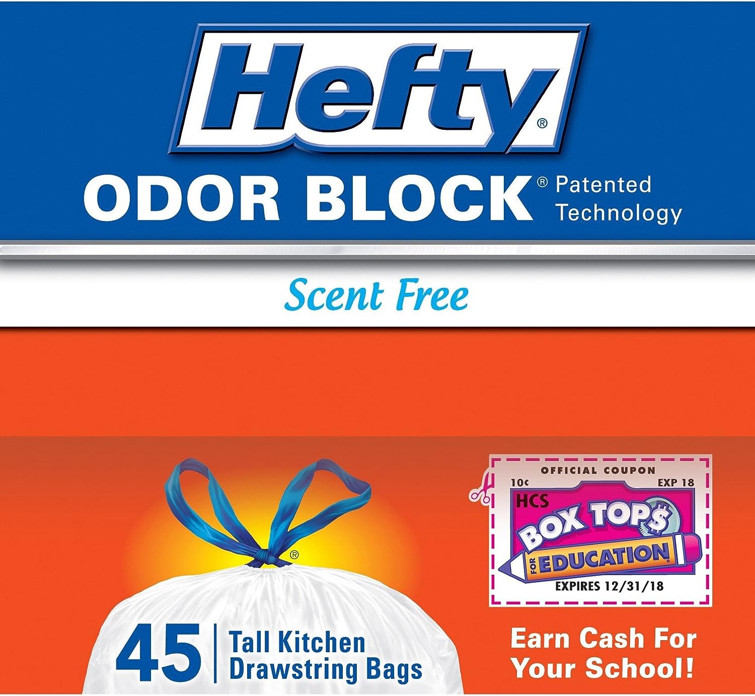 Hefty Strong Tall Kitchen Trash Bags, Unscented, 13 Gallon, 90 Count, White,Packaging may vary