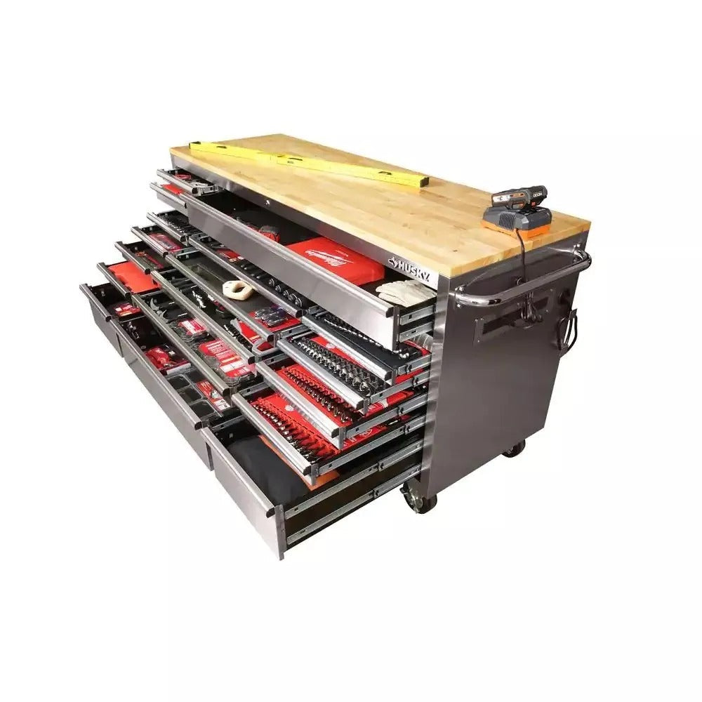 72 po. 18-Tiroir 24 po. D Mobile Workbench avec acier inoxydable en bois massif
