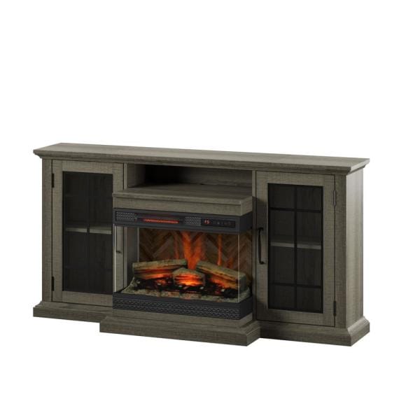 60 in. Media Mantel Fireplace in Omni-Sawblade Marks Brown with Panorama Fireplace