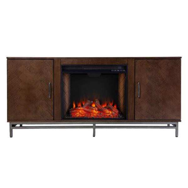 Oliver 60 in. Alexa Enabled Smart Electric Fireplace in Brown with Matte Silver