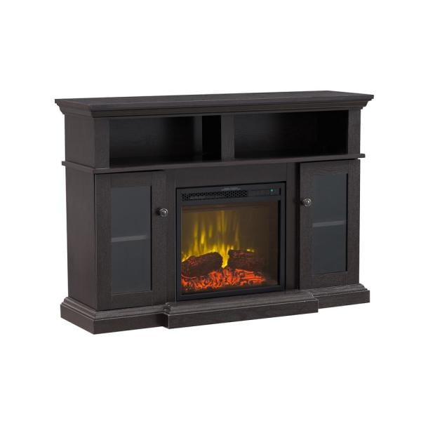 46 in. Media Electric Fireplace with Glass Cabinet Doors in Espresso