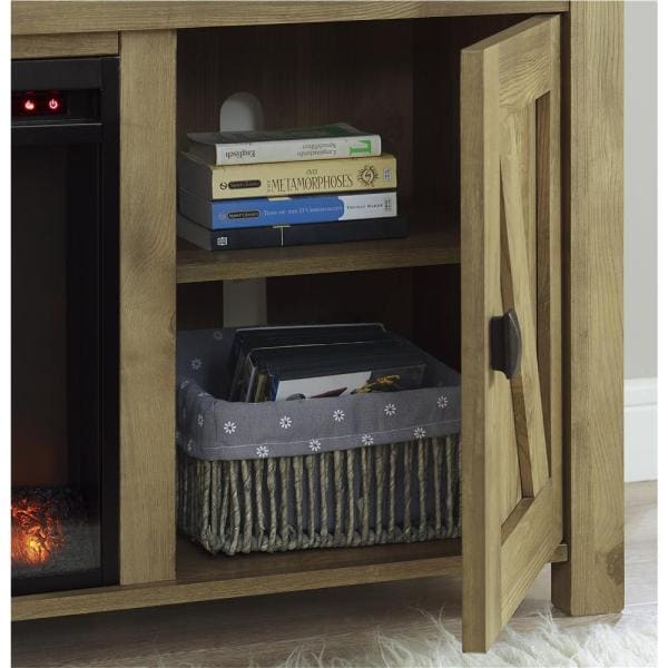 Brownwood Light Pine 60 in. TV Console with Fireplace