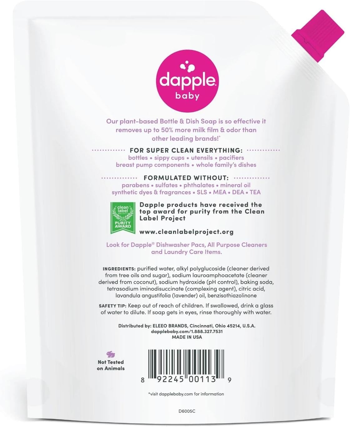 Dapple Baby, Bottle and Dish Soap Dish Liquid Plant Based Hypoallergenic 1 Pump Included, Packaging May Vary, Fragrance Free, 16.9 Fl Oz (Pack of 3)