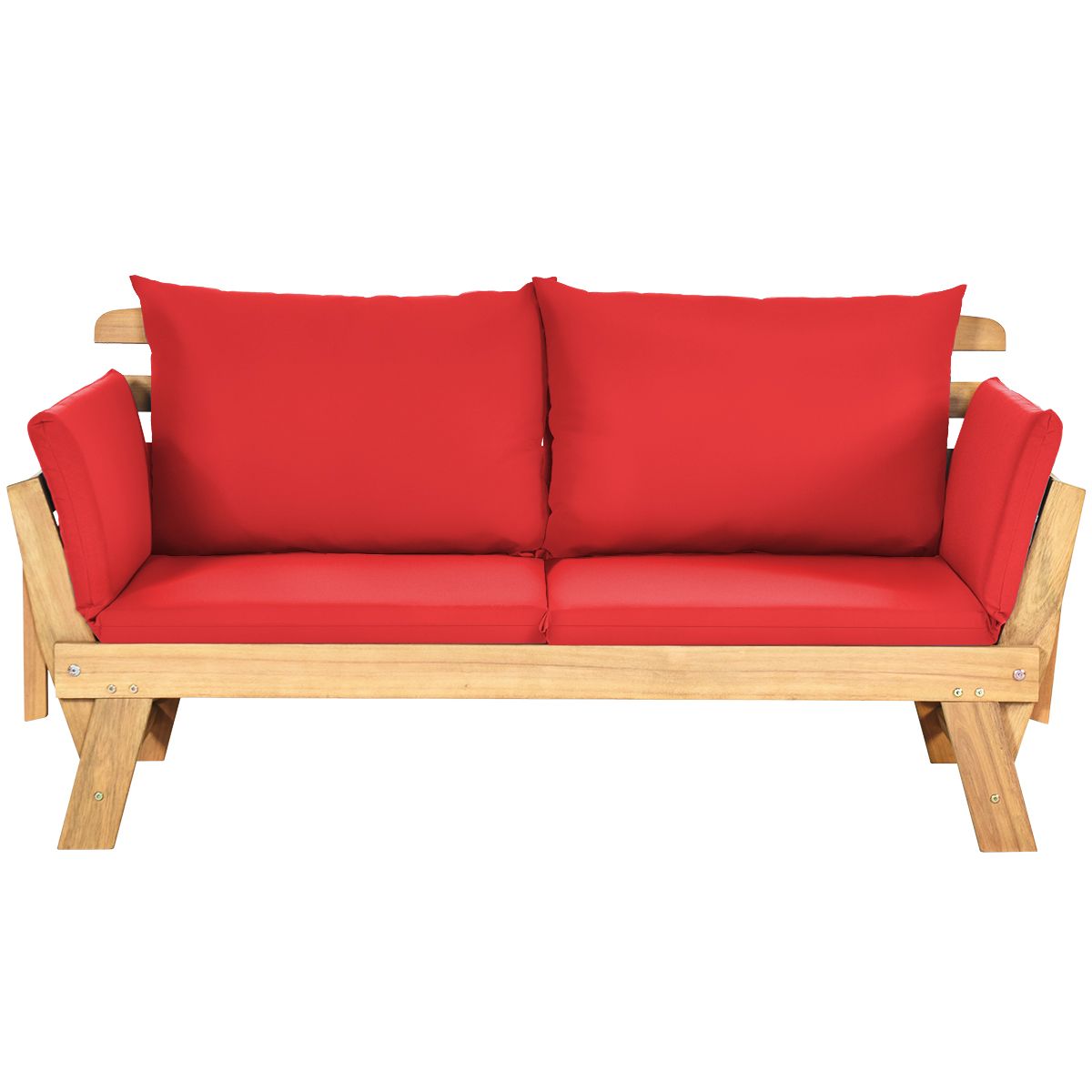 Chaise Longue Convertible avec Coussin Canapé de Jardin 2 en 1 en Bois d’Acacia avec Accoudoir Réglable pour Patio Piscine Jardin Blanc/Gris/Bleu/Rouge