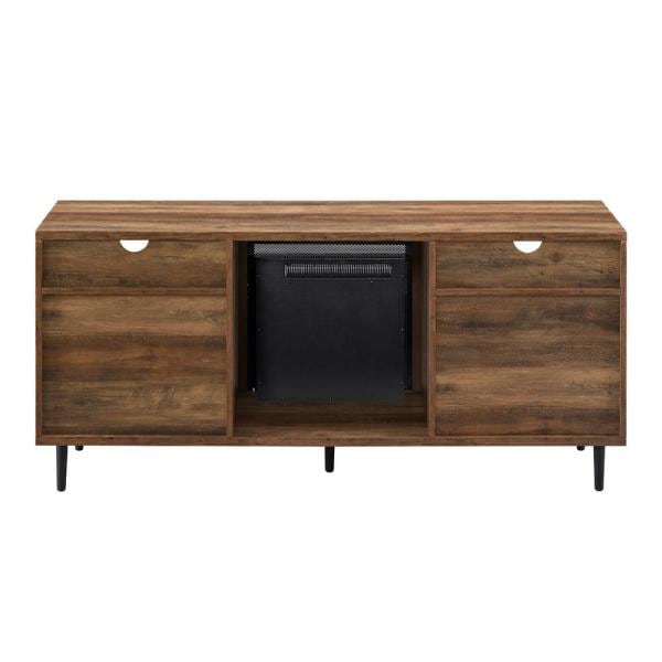 60 in. Reclaimed Barnwood Wood and Metal TV Stand with 2-Drawers Fits TVs up to 65 in. with Electric Fireplace