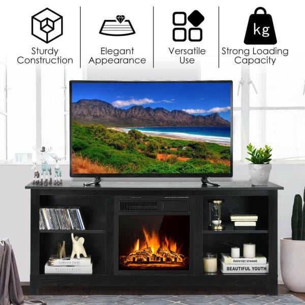 58 in. 2-Tier Fireplace TV Stand W/18 in. 1500W Electric Fireplace 65 in. Black