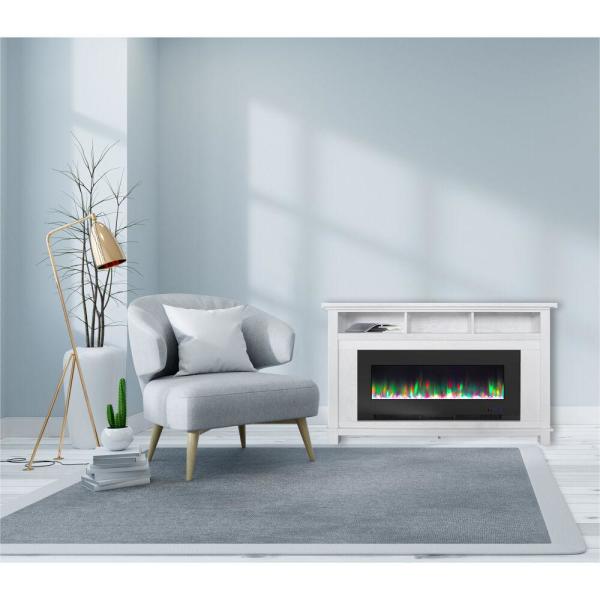San Jose 58 in. Freestanding Electric Fireplace Entertainment Stand in White with 50 in. Insert and Crystal Rock Display