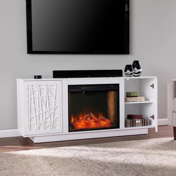 Luke 60 in. Alexa Enabled Smart Electric Fireplace in White