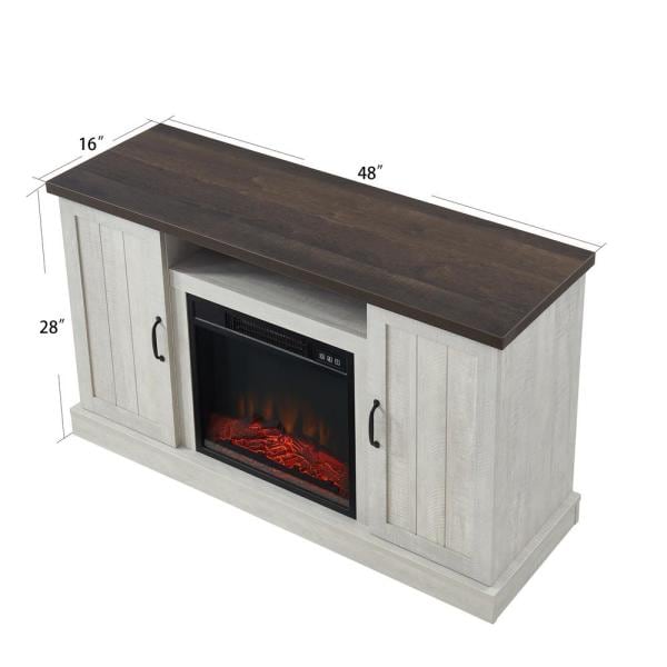 48 in. W Freestanding Wooden Storage Electric Fireplace TV Stand in White Fits TVs up to 55 in.