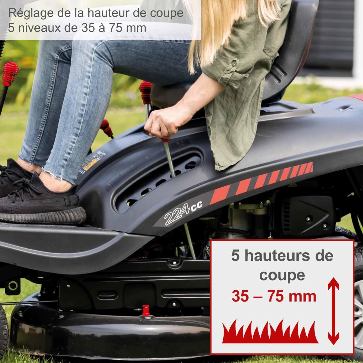 Scheppach Tondeuse à Gazon autoportée MR196-61 – Moteur à Essence 4 Temps 4,8 KW / 6,5 CV – Largeur de Coupe 61 cm – 5 Vitesses – Hauteur de Coupe réglable