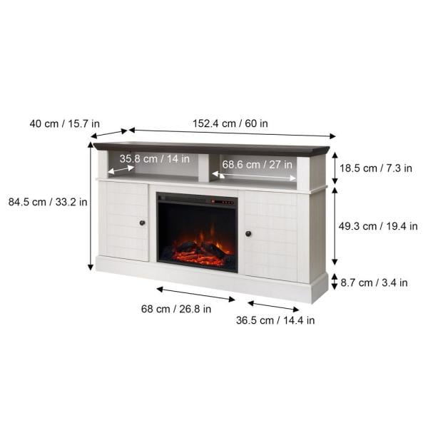 Eliana 60 in. Electric Fireplace TV Stand Console with 23 in. Insert and Remote Control in Dark Oak and White