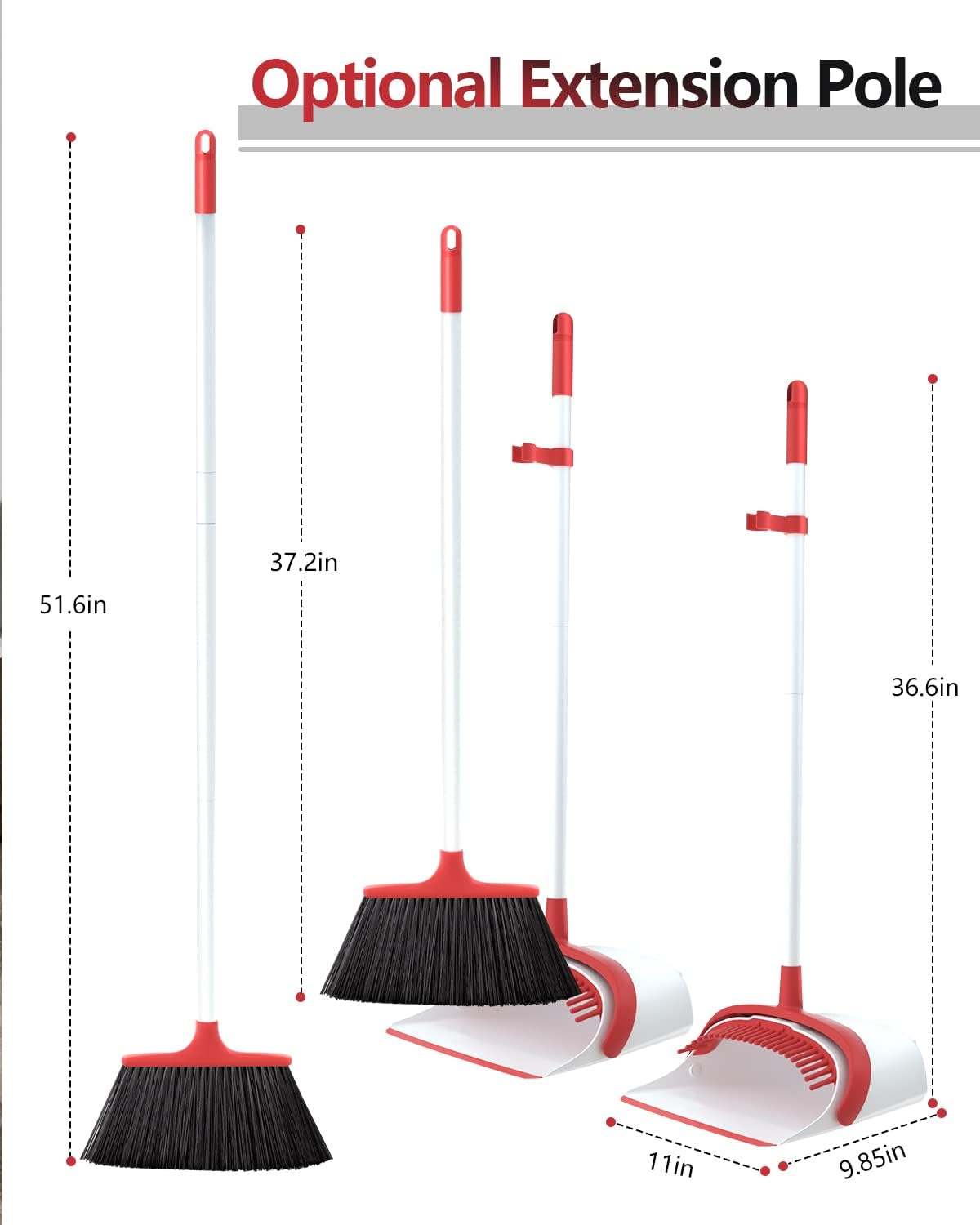 Broom with Dustpan Combo Set, Upgrade Broom and Dustpan Set for Home, 52'' Long Handle Broom and Dustpan Set, Standing Dustpan and Broom for Kitchen Office Lobby Floor
