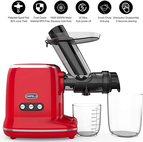 Juicer Machines, Orfeld Cold Press Juicer with 95% Juice Yield & Purest Juice, Easy Cleaning & Quiet Motor Masticating Juicer Machines for Vegetables and Fruits (Green)