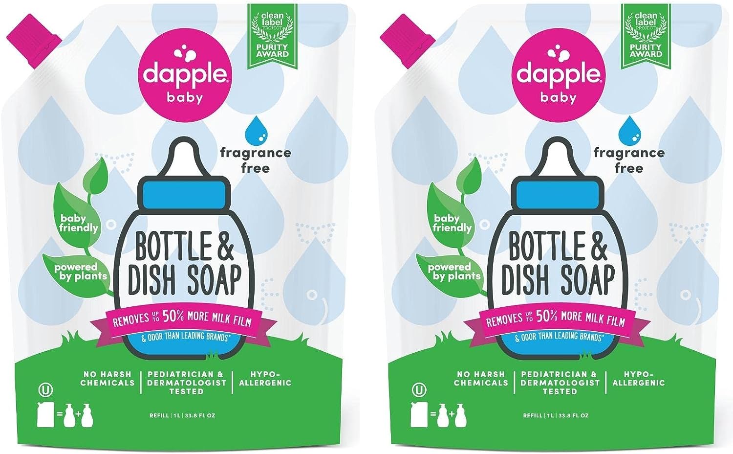 Dapple Baby, Bottle and Dish Soap Dish Liquid Plant Based Hypoallergenic 1 Pump Included, Packaging May Vary, Fragrance Free, 16.9 Fl Oz (Pack of 3)