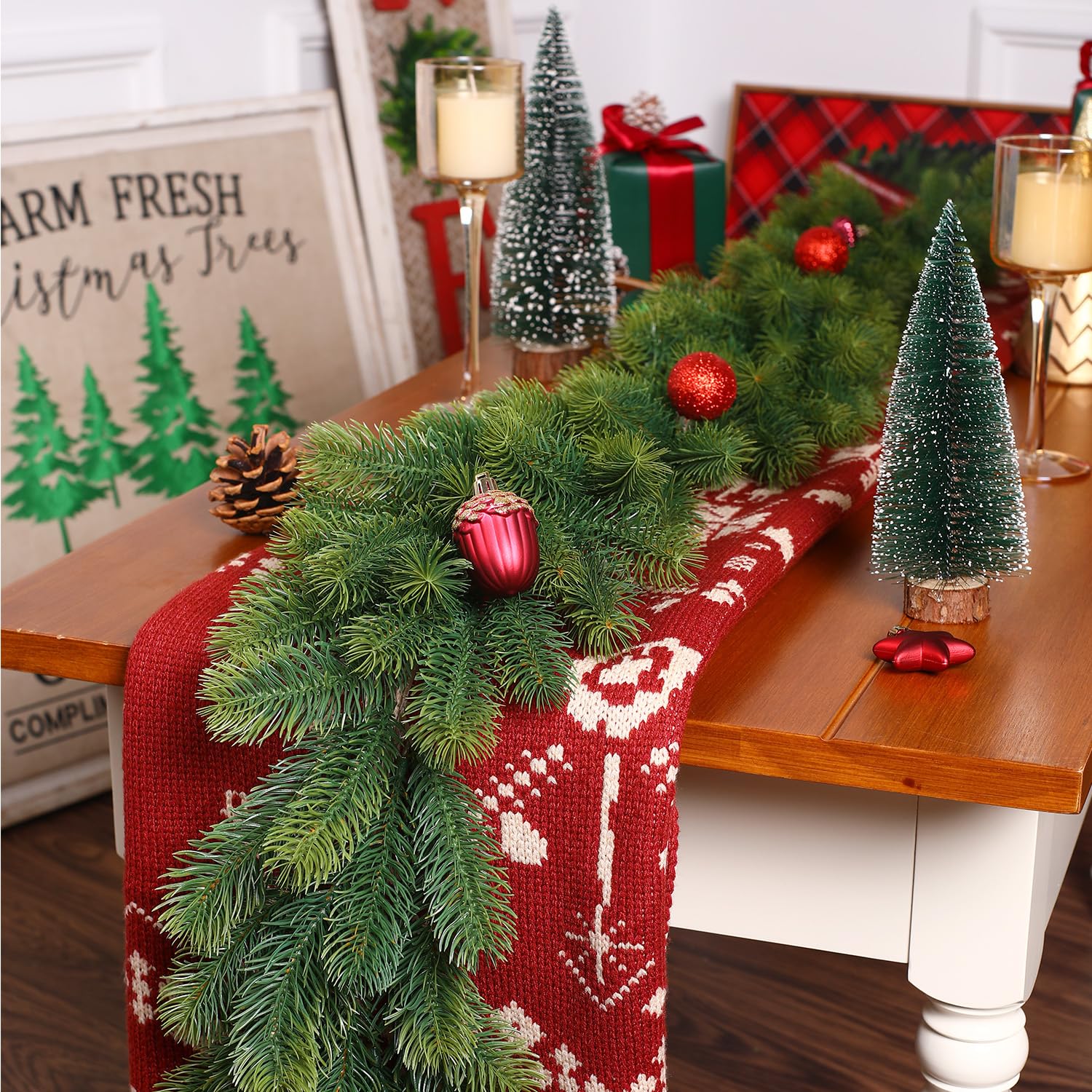 9FT(270 cm) Artificial Christmas Greenery Garland,Real Touch Stereo Pine Garland