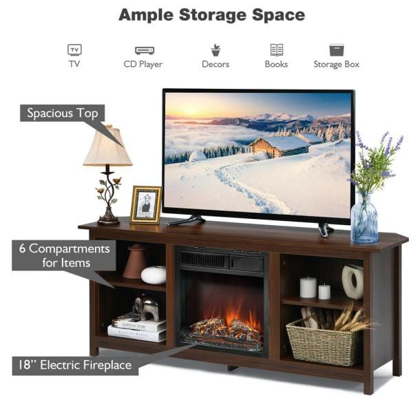58 in. Fireplace TV Stand with 18 Electric Fireplace Up to 65 in. Coffee (2-Tier)
