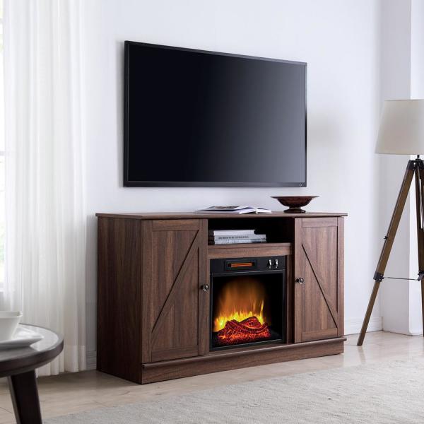 48in. Barn Wood Media Electric Fireplace in Rustic Barn Wood Brown