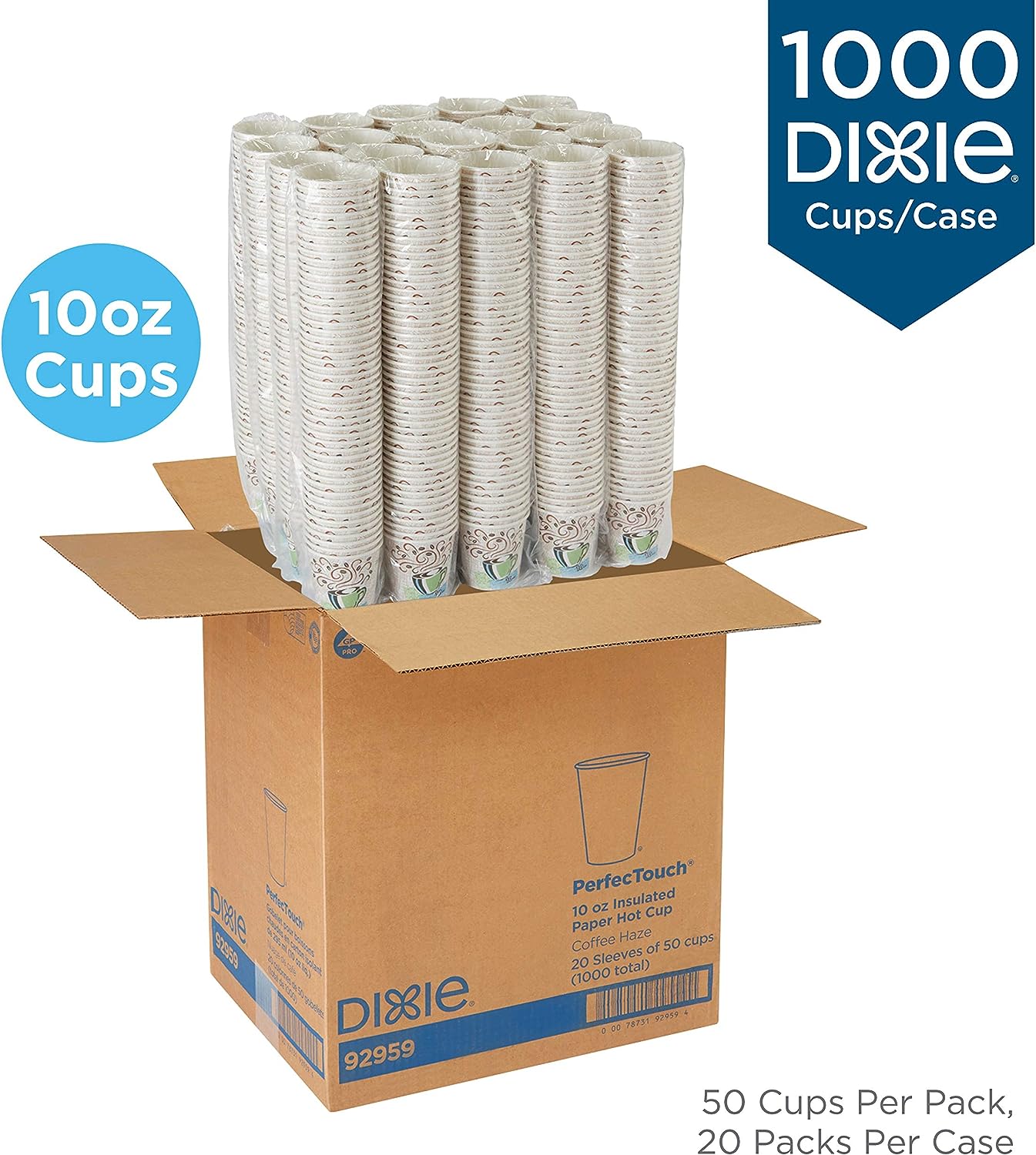 Dixie PerfecTouch 12 Oz Insulated Paper Hot Coffee Cup by GP PRO (Georgia-Pacific); Coffee Haze; 5342DX; 500 Count (25 Cups Per Sleeve; 20 Sleeves Per Case)