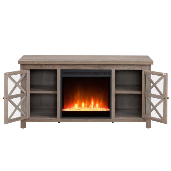 Colton 47.75 in. Gray Oak TV Stands with Crystal Fireplace Insert