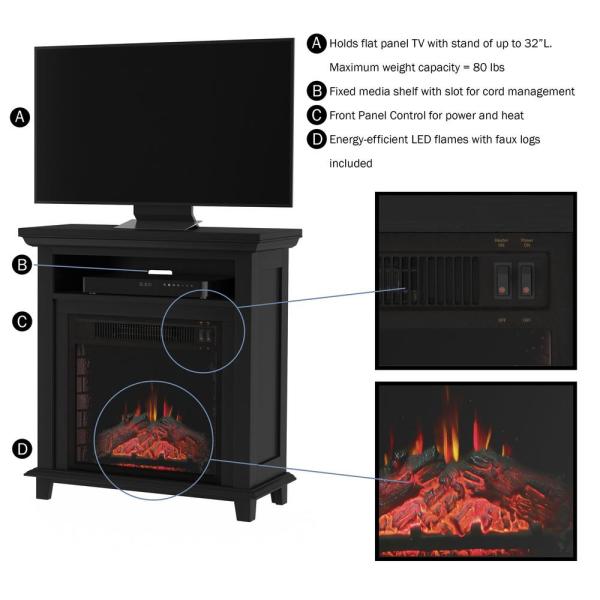 32 in. Freestanding Electric Fireplace TV Stand in Black