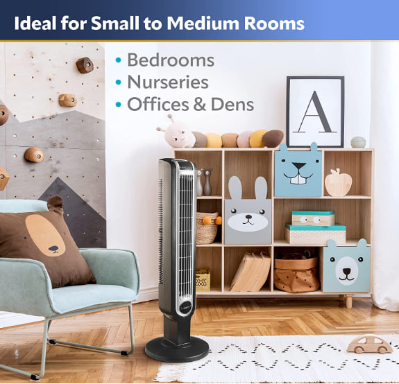 Lasko Oscillating Tower Fan, Remote Control, 3 Speeds, for Bedroom, Kitchen, Office, 36′′, Black