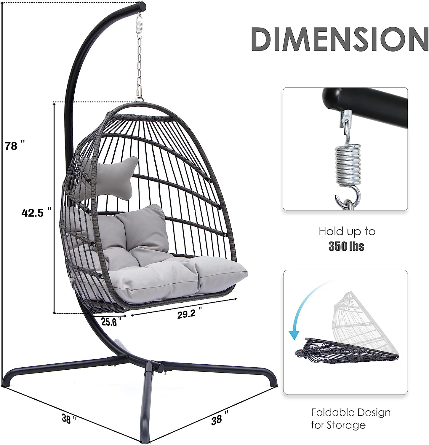 RADIATA Double Egg Chair with Stand Luxury Outdoor Patio Wicker Loveseat Hanging Swing Egg Chairs with Resistant Cushions Metal Frame 500 lbs Capaticy for 2 Persons Patio Backyard Balcony