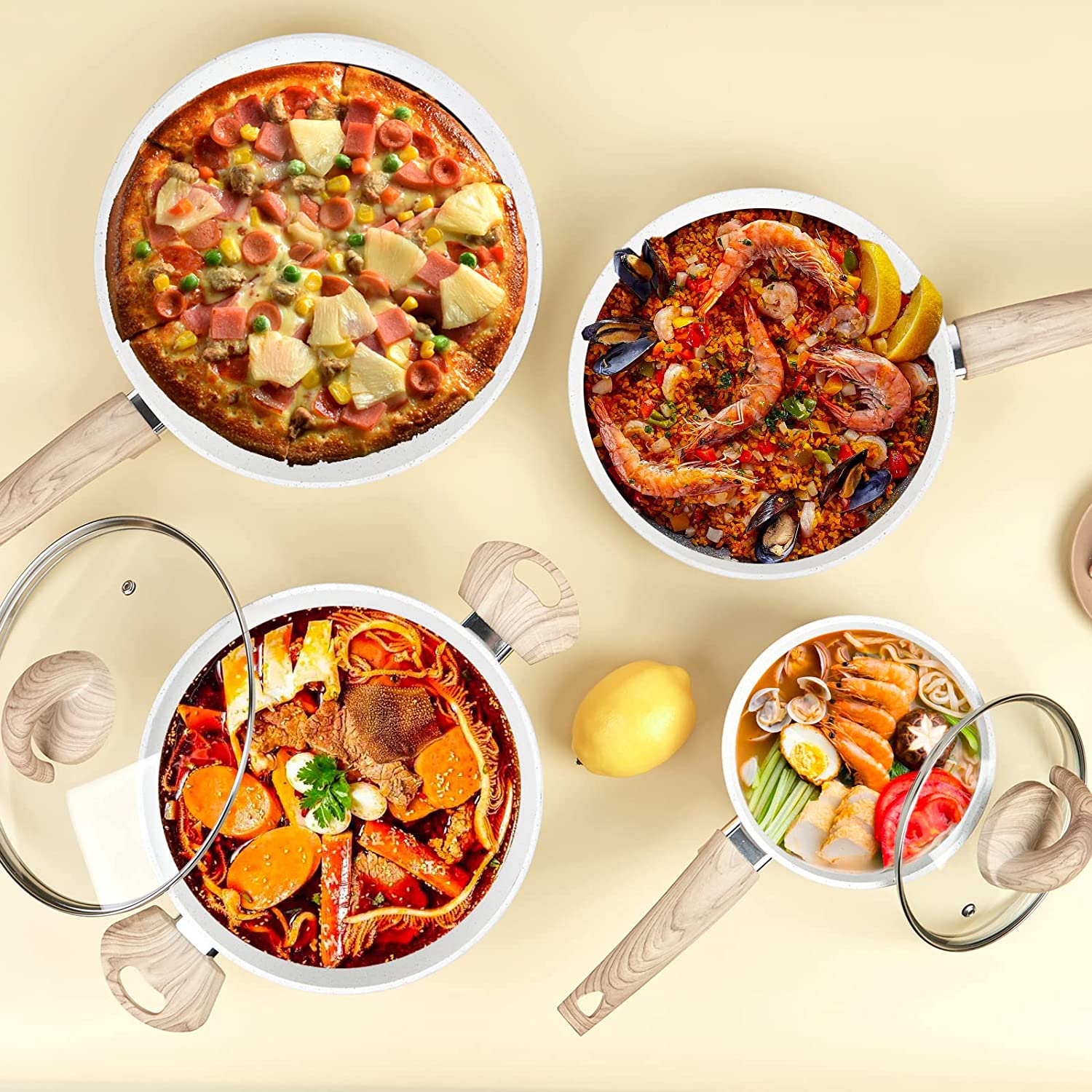 Nonstick Kitchen Cookware Set, 6 Pcs Pots Pans Set with Frying Pans, Dishwasher Safe, Black