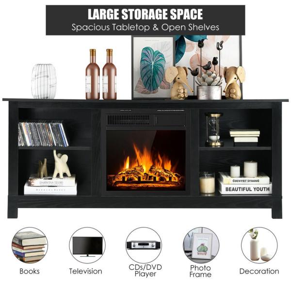 58 in. 2-Tier Fireplace TV Stand W/18 in. 1500W Electric Fireplace 65 in. Black