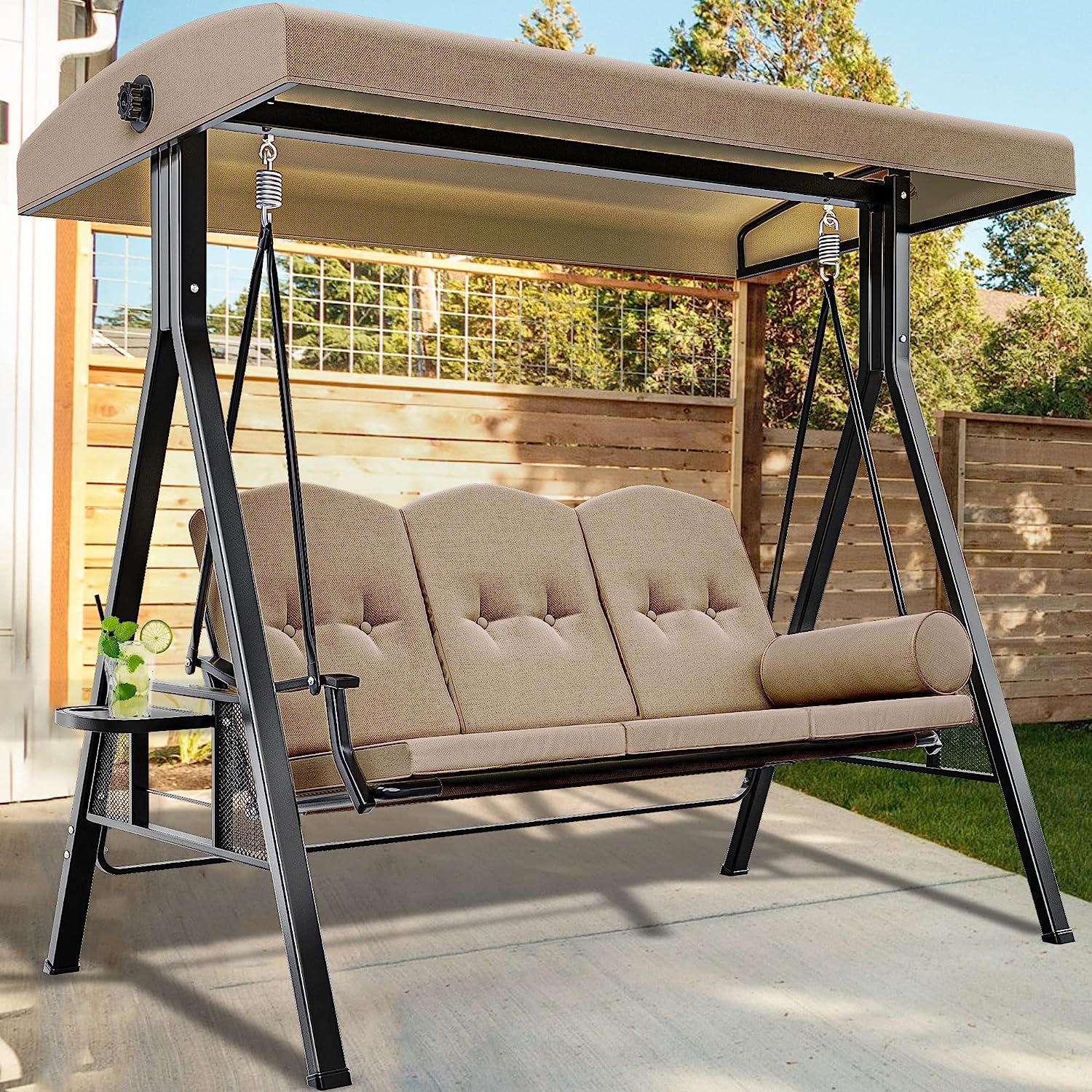 YITAHOME 3-Seat Deluxe Porch Swing Outdoor Heavy Duty Patio Swing Chair with Adjustable Canopy Removable Cushions Weather Resistant Steel Frame Suitable for Garden, Lawn, Backyard, Balcony, Navy Blue