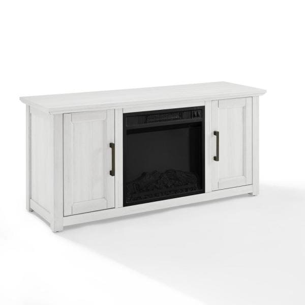 Camden Whitewash 48 in. Low Profile TV Stand with Fireplace Fits 50 in. TV with Cable Management