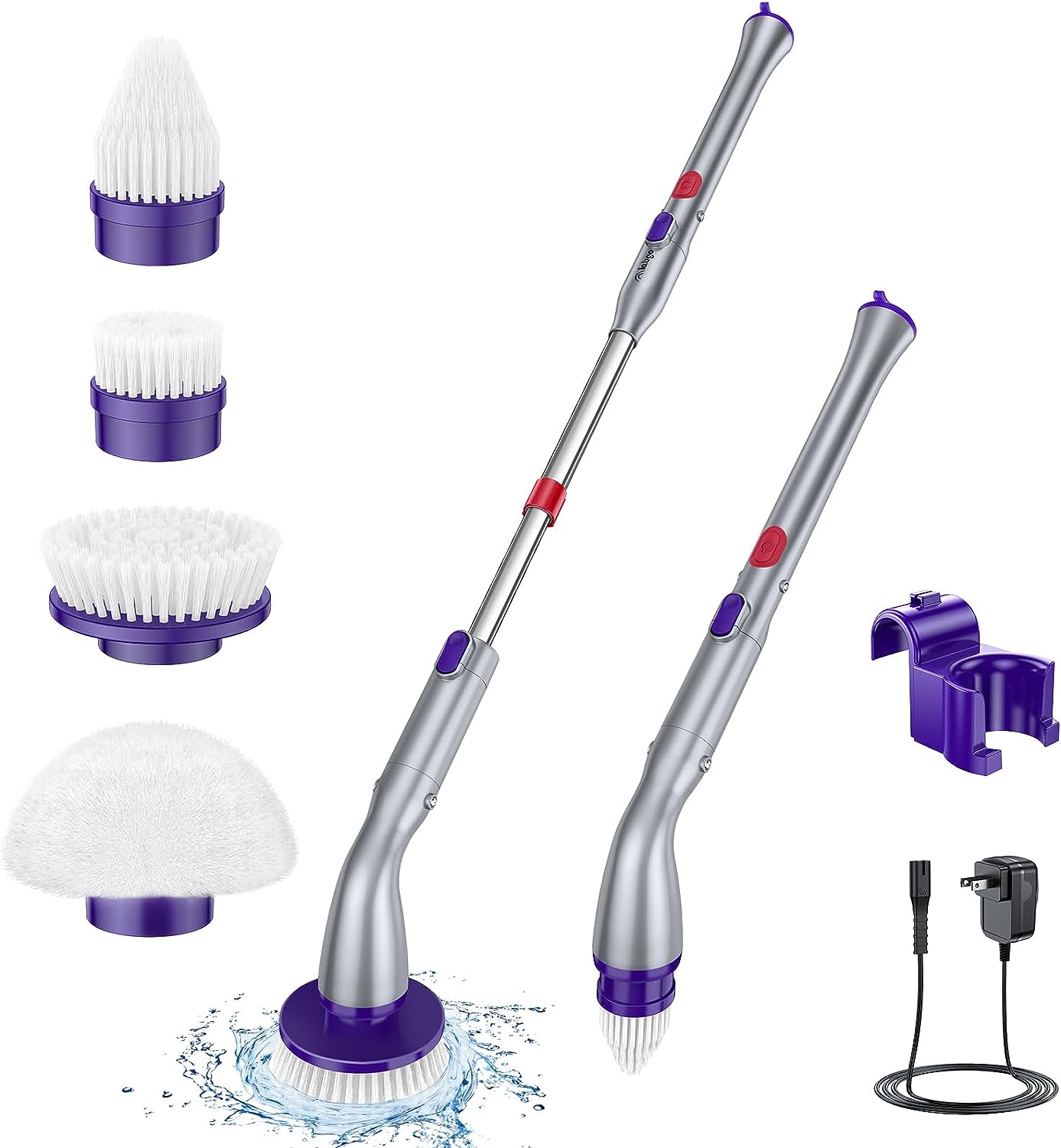 LABIGO Electric Spin Scrubber LA1 Pro, Cordless Spin Scrubber with 4 Replaceable Brush Heads and Adjustable Extension Handle, Power Cleaning Brush for Bathroom Floor Tile (White)