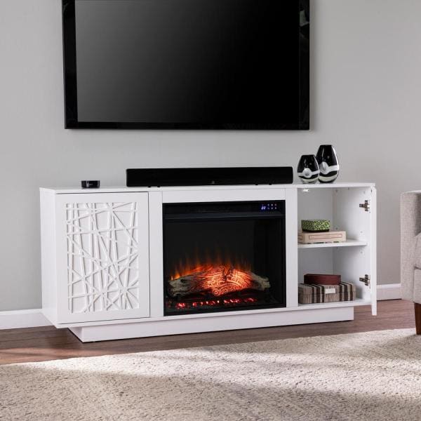 Luke 60 in. Electric Media Fireplace in White