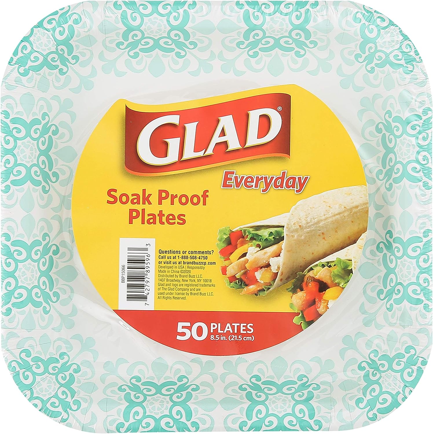 Glad Square Disposable Paper Plates for All Occasions | Soak Proof, Cut Proof, Microwaveable Heavy Duty Disposable Plates | 8.5