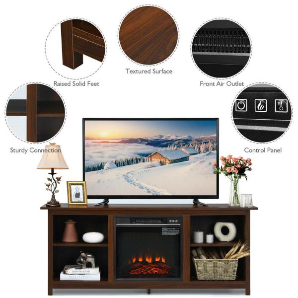 58 in. Fireplace TV Stand with 18 in. Electric Fireplace Up to 65 in. Coffee (2-Tier)