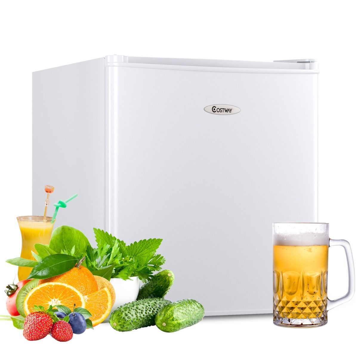 Mini Réfrigérateur 48L, 2 niveaux et porte-bouteille, bac à légumes, Silencieux 230V, 46 x 44 x 49 cm, Blanc
