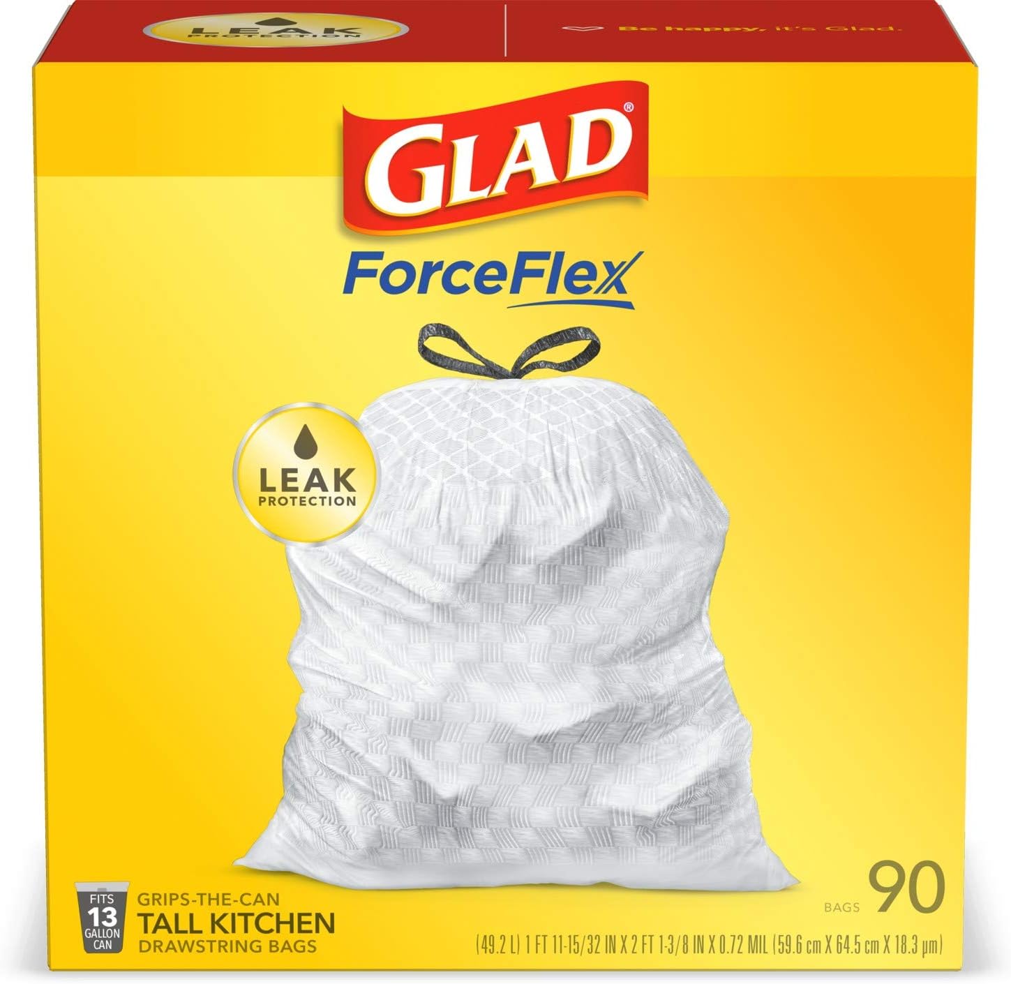 GLAD ForceFlex Tall Drawstring Trash Bags, 13 Gallon White Trash Bags for Tall Kitchen Trash Can, Unscented Leak Protection Bags, 120 Count - Packaging May Vary