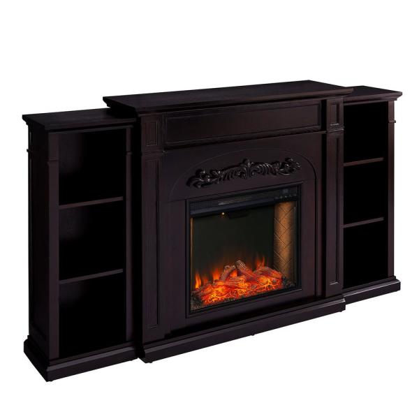 Overton Alexa-Enabled 72.5 in. Electric Smart Fireplace with Bookcases in Espresso