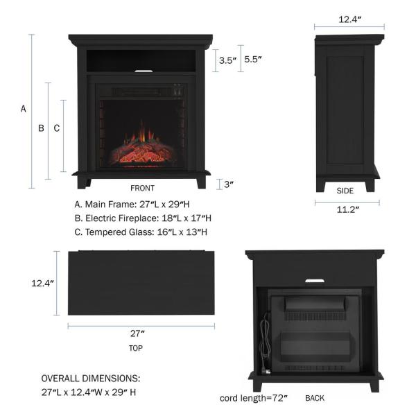 32 in. Freestanding Electric Fireplace TV Stand in Black