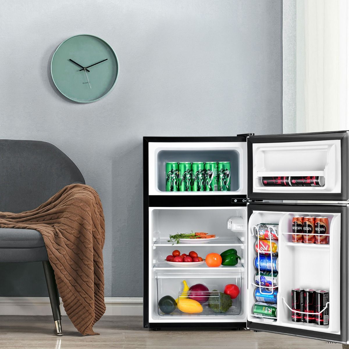 Réfrigérateur Compact Mini-réfrigérateur 90 L Congélateur Séparé avec Design à 2 Portes Fonctionnement Silencieux Blanc/Gris/Noir