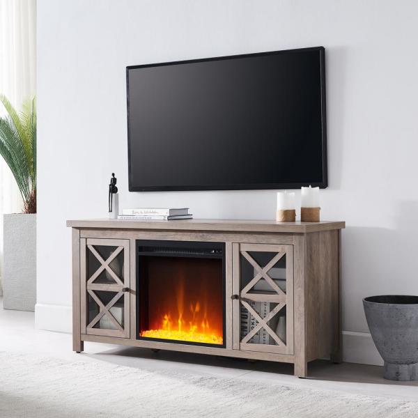 Colton 47.75 in. Gray Oak TV Stands with Crystal Fireplace Insert