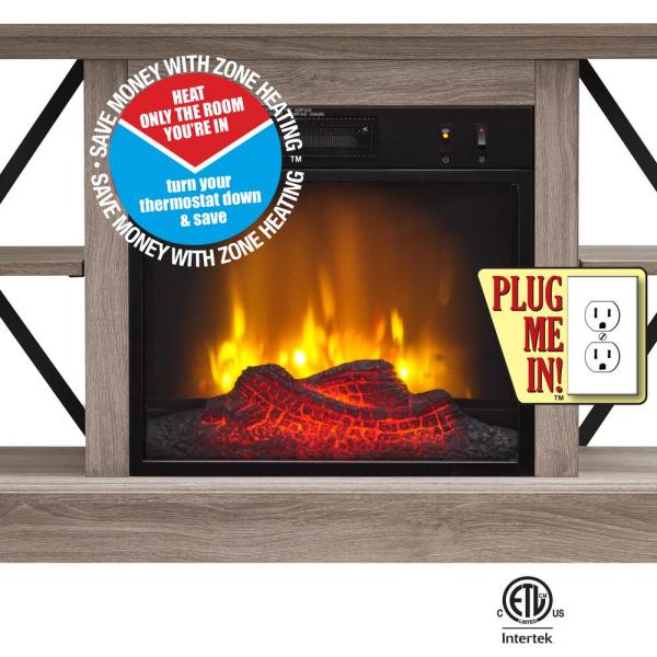 58.25 in. Industrial Open Architecture Media Electric Fireplace in Bleached Gray
