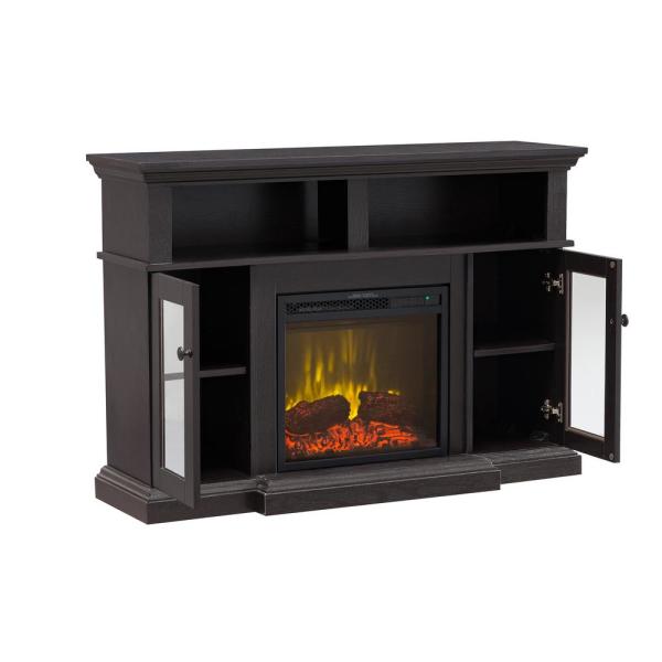 46 in. Media Electric Fireplace with Glass Cabinet Doors in Espresso