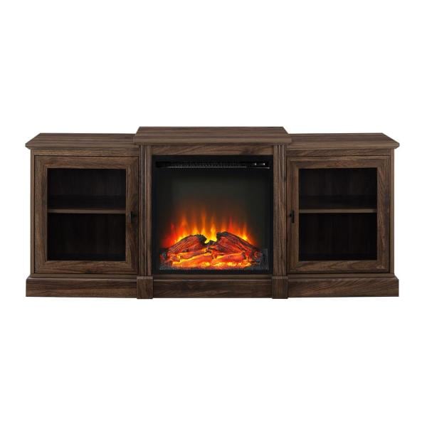 60 in. Dark Walnut Composite TV Stand Fits TVs Up to 66 in. with Electric Fireplace