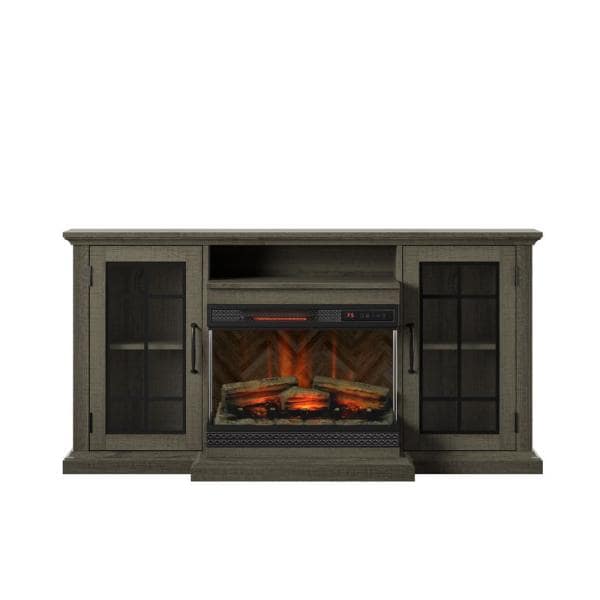 60 in. Media Mantel Fireplace in Omni-Sawblade Marks Brown with Panorama Fireplace