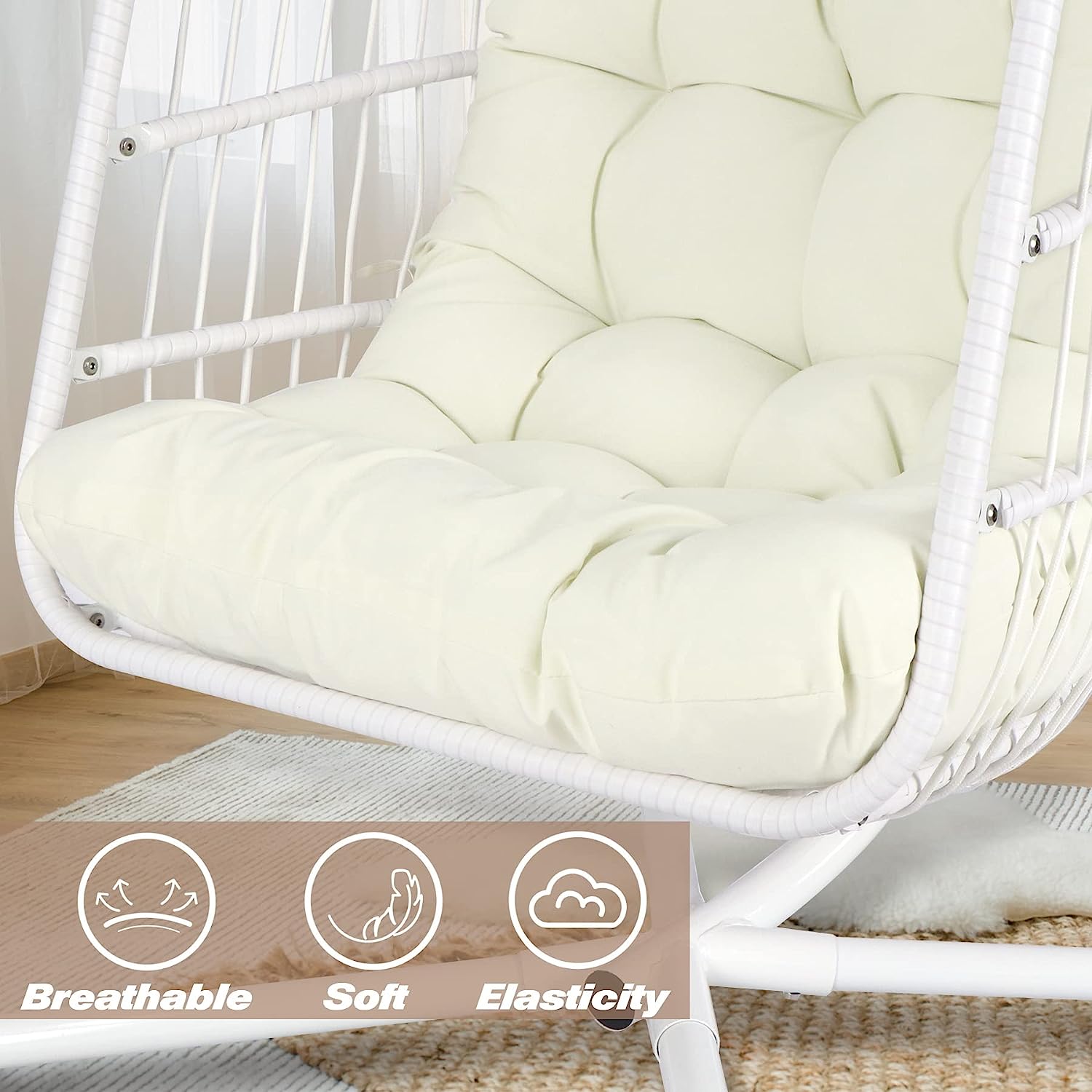 Chihee Egg Chair Foldable Wicker Rattan Hanging Chair Swing Chair Indoor Outdoor Patio Wicker Chair Hammock Chair with Stainless Steel Hanging Kit Chain Link UV Resistant Cushion Bedroom Balcony