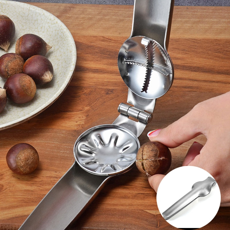 Nutcracker Chestnut Clip, 2 in 1 Stainless Steel Quick Nuts Cracker Kitchen Tools Chestnut Clip Walnut Pliers Metal Sheller Nut Opener Cutter Gadgets