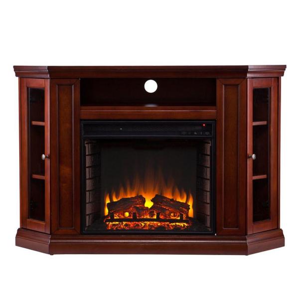 Hudson 48 in. W Convertible Media Electric Fireplace in Brown Mahogany