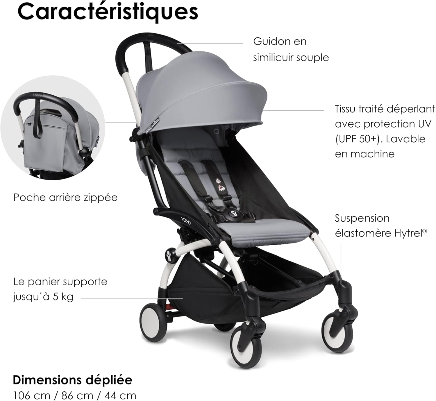 Poussette BABYZEN YOYO2 6+ (Cadre noir + pack couleur Aqua) - Comprend un harnais, un dossier, des arceaux de capote, une bandoulière, un coussin d’assise, et une capote assortie