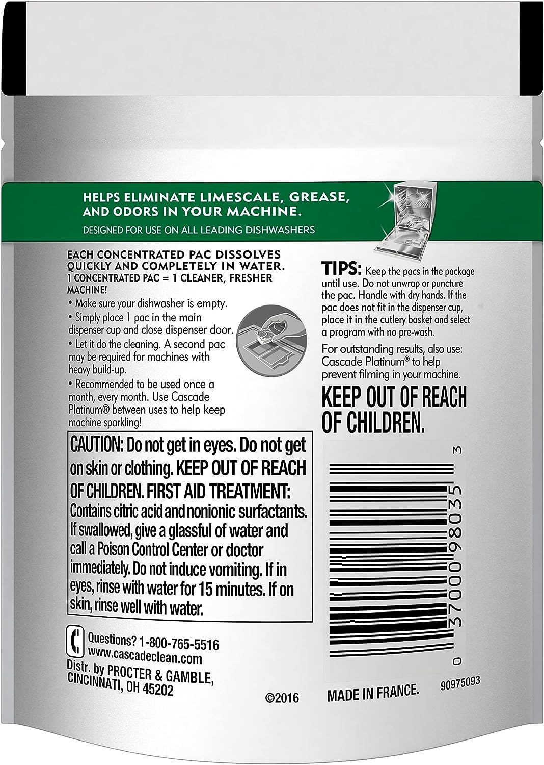 Cascade Platinum Dishwasher Pods, Dishwasher Detergent, Dishwasher Pod, Dishwasher Soap Pod, Actionpacs Dish Washing Pod, Lemon, 62 Count Dishwasher Detergent Pods