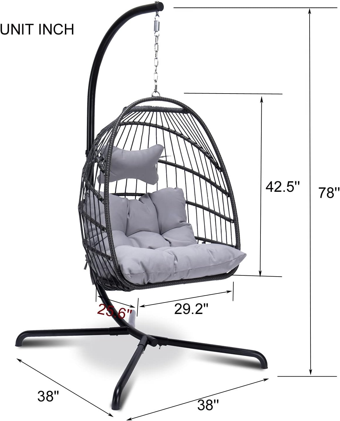 Swing Egg Chair Without Stand Indoor Outdoor Wicker Rattan Patio Basket Hanging Chair with UV Resistant Cushions 265lbs Capaticy for Bedroom Balcony Patio (Without Stand)